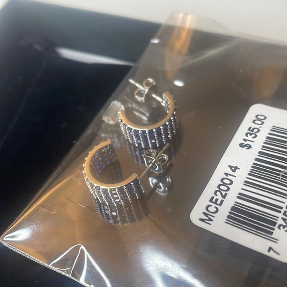 Macy’s Silver Half Hoop Blue Gemstone Earrings - Picture 4 of 8